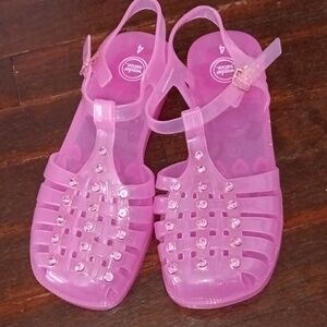 NWOT BARBIECORE Jelly Shoes Sandals Pink Rhinestones